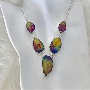 RAINBOW SOLAR QUARTZ DRUZY NECKLACE. .925 SILVER.